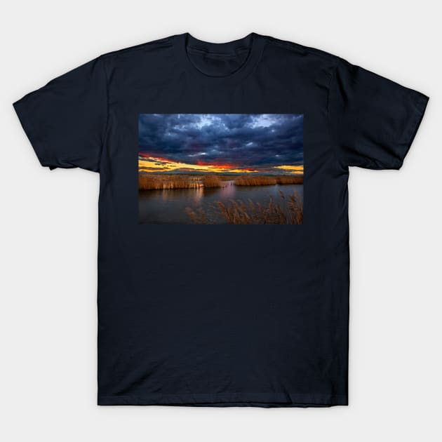 Sunset at the marshlands of Aliakmonas river T-Shirt by Cretense72